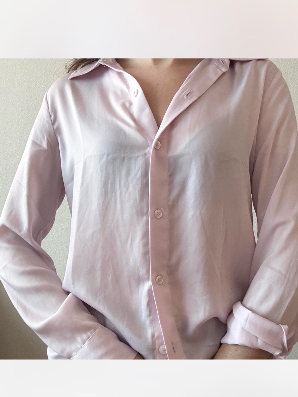 American Eagle Outfitters Pale Pink Button-Up Shirt
